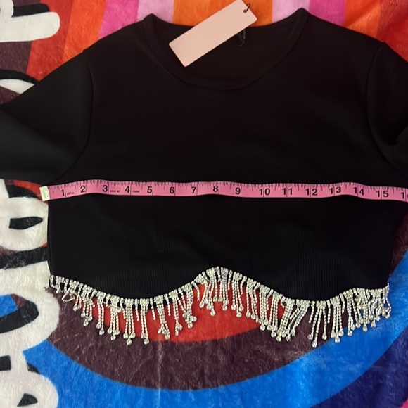 Micas Black Jeweled Crop Top (NWT) — Best Fit S/M 💎🖤 - Picture 5 of 8
